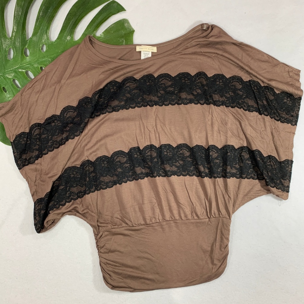Brown & Black Lace Butterfly Sleeve Blouse